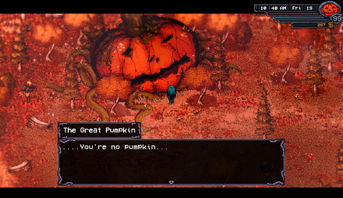 Official store screenshot showing dialogue with The Great Pumpkin and the game HUD